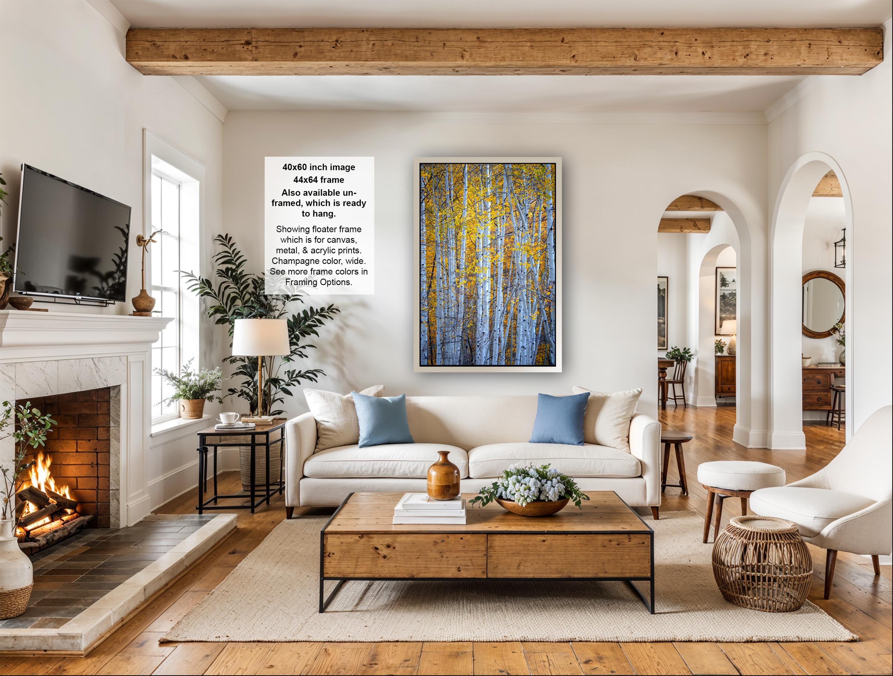 a cozy living room with a fireplace, a large window, a comfortable sofa, a coffee table, and a television.