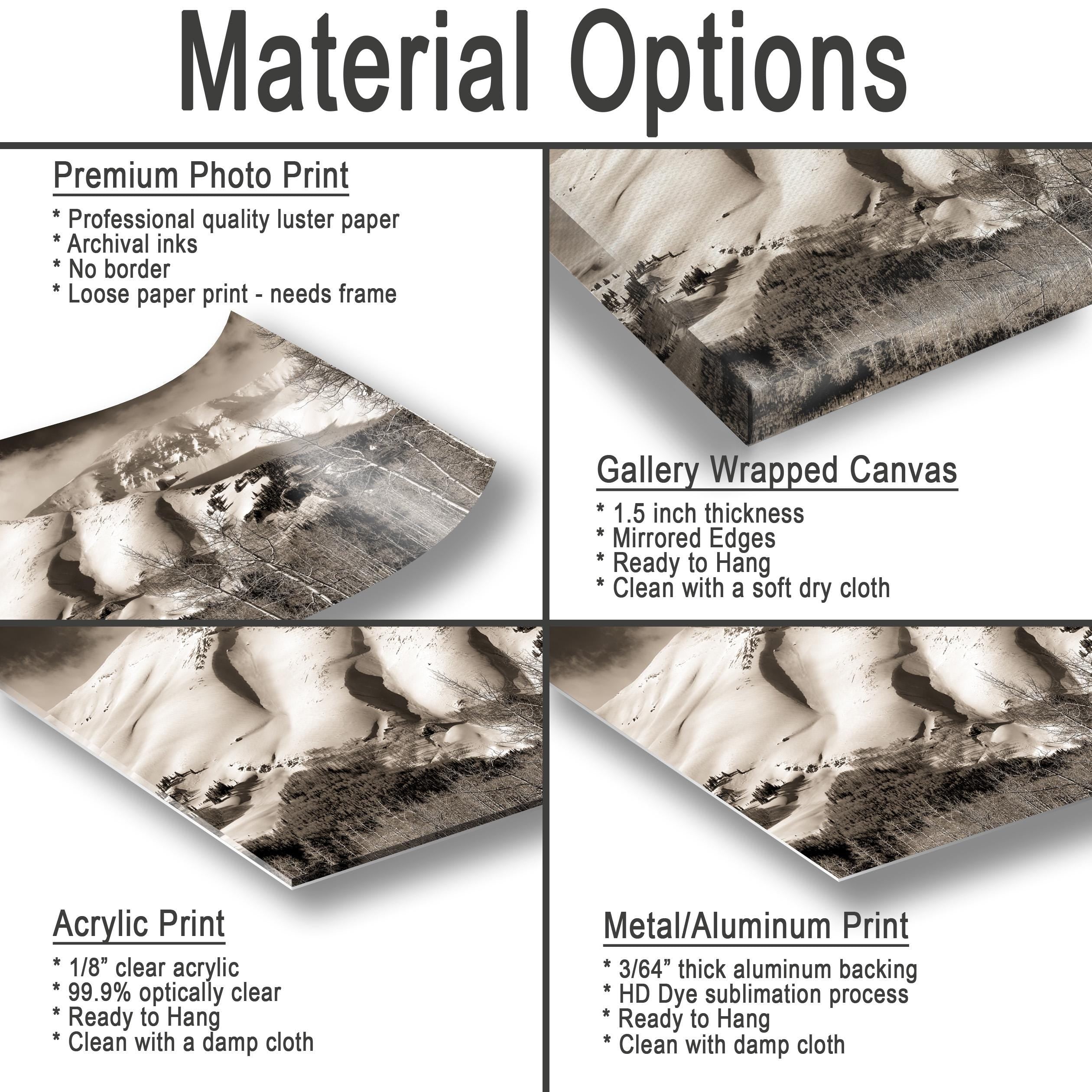 The image is a collage of four different types of photo prints, each with its own unique characteristics and uses.