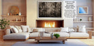 a cozy living room with a fireplace, white sofas, and various decorative elements such as vases and a potted plant.