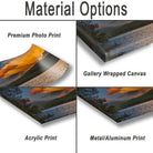 various types of printed materials, including a premium photo print, a gallery wrapped canvas, an acrylic print, and a metal/aluminum print.