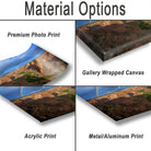 various types of printed materials, including a premium photo print, a gallery wrapped canvas, an acrylic print, and a metal/aluminum print.