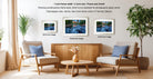 a living room with three framed photographs of a river scene, each with a different frame size. The photographs are displayed on the wall, and there are two chairs and a coffee table in the room.