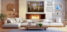 a cozy living room with a fireplace, white sofas, and various decorative elements such as vases and a potted plant.