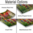 various types of printed materials, including a premium photo print, a gallery wrapped canvas, an acrylic print, and a metal/aluminum print.