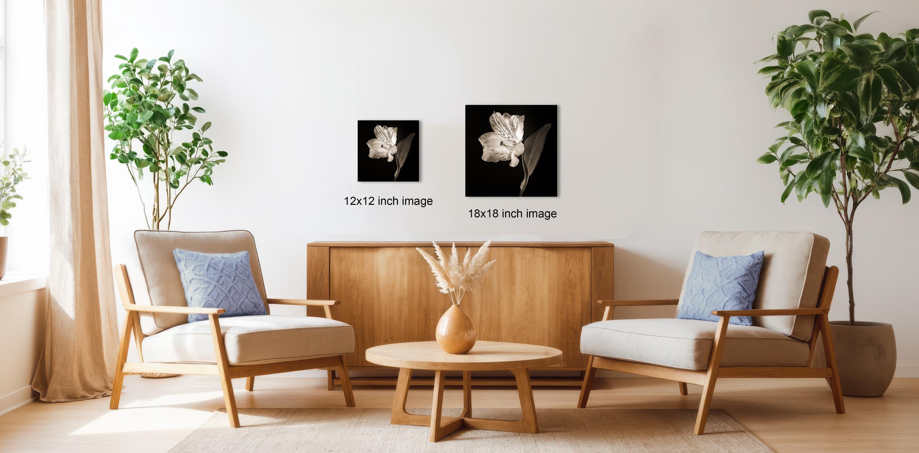 a cozy living room with two comfortable armchairs, a wooden coffee table, and a vase of flowers. The room is decorated with potted plants and a large window, creating a warm and inviting atmosphere.